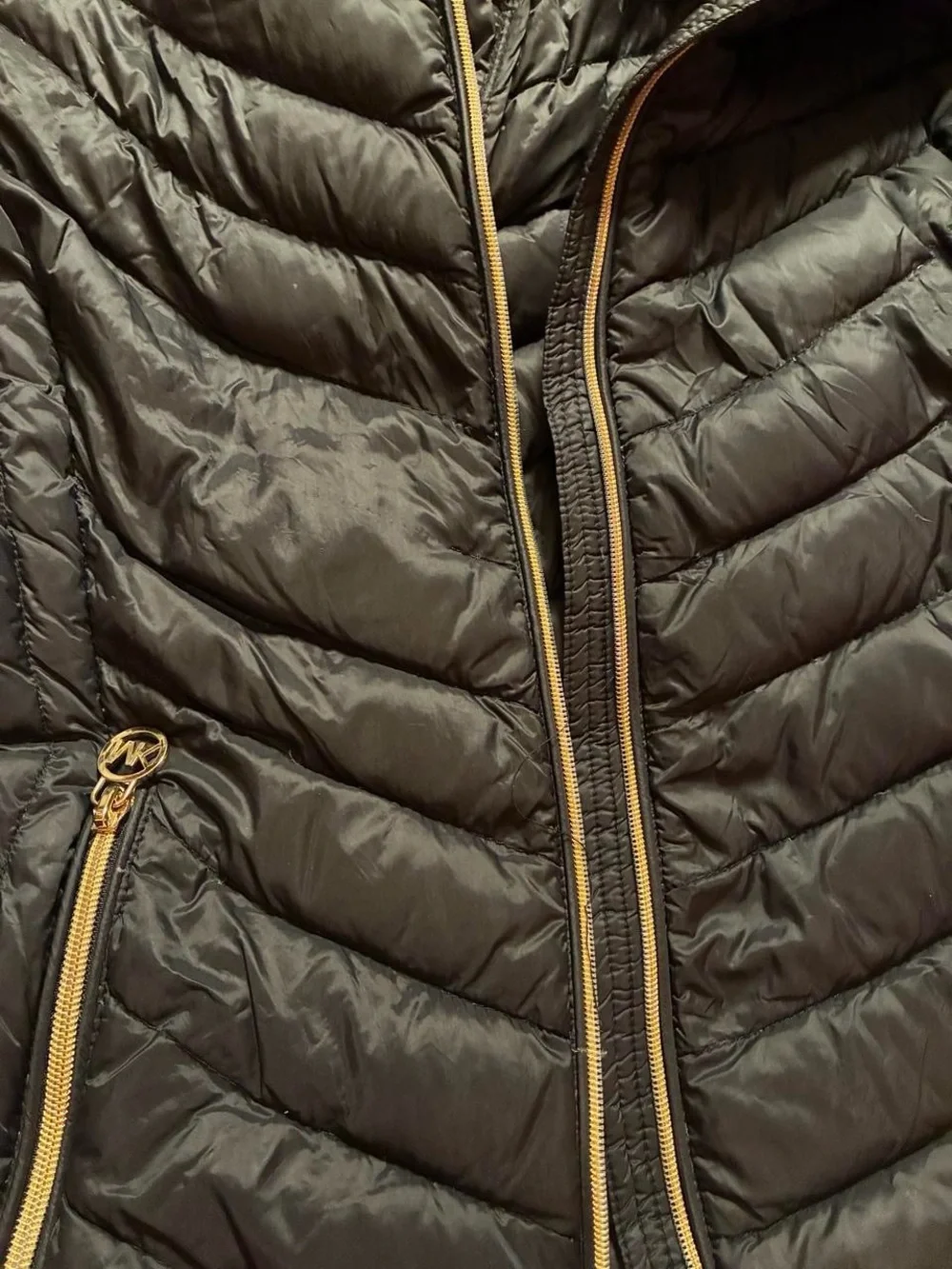 Michael Kors Black Quilted Hooded Puffer with Gold Hardware